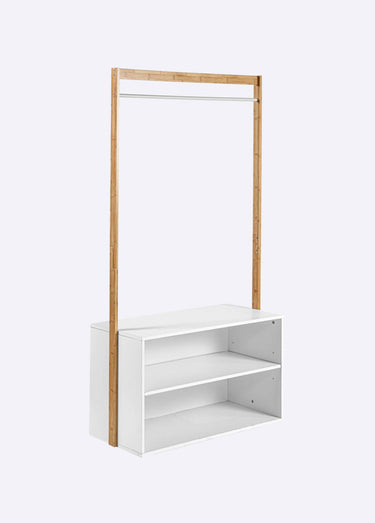 Penderie d'entrée avec détail décor bois Blanc