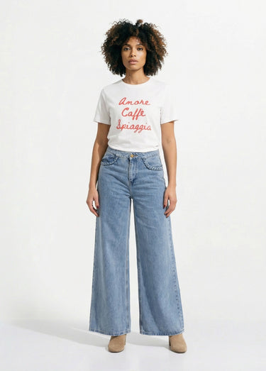 T-shirt blanc coton Amore Caffè Spiaggia Blanc/Rouge