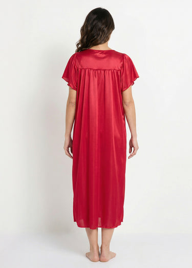 Chemise de nuit satinée longue antistatique dentelle Rubis