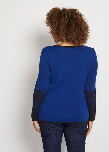 Pull chaud laine mérinos jacquard col rond Noir/Bleu