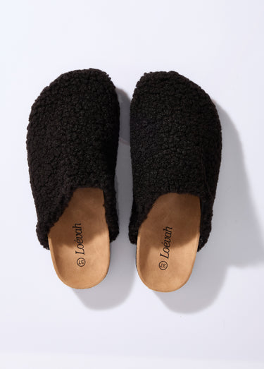 Mules en fourrure façon laine bouclée Noir