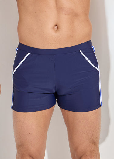 Boxer de bain piscine, bandes cotés Marine