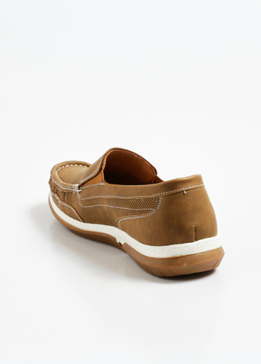 Mocassins cuir style bateau  microperforés élastiqués Camel