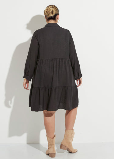 Robe chemisier volantée, inspiration folk Noir