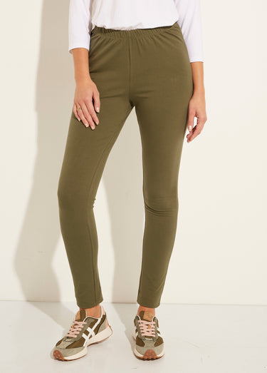Legging ceinture élastiquée uni ou imprimé Kaki