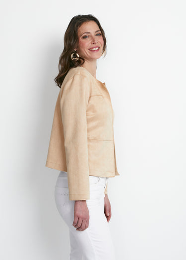 Veste sans col en tissu suédé Sable