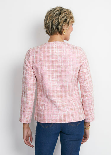 Veste courte sans col tissu effet tweed Rose / doré