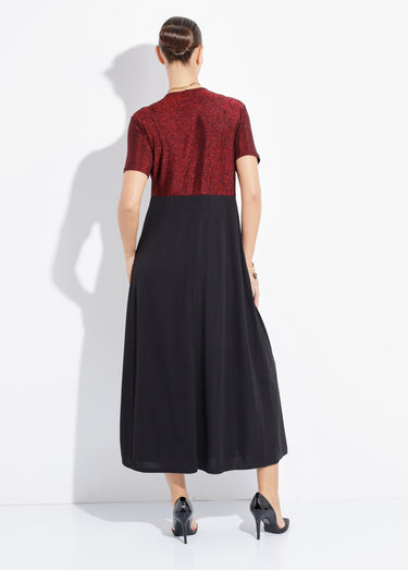 Robe longue chic en maille métallisée Rouge/Noir
