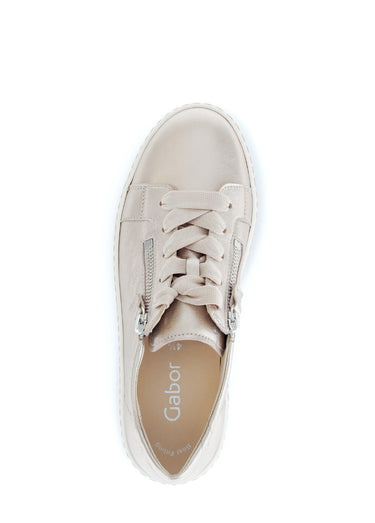 Baskets cuir avec lacets et zip, métallisé Poudré