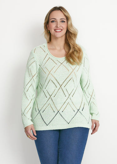 Pull maille moulinée ajourée Vert