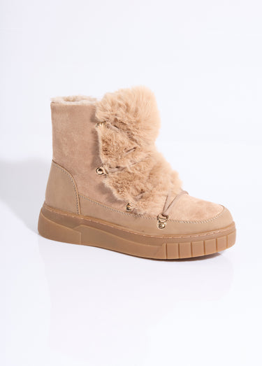 Bottines suédine et fausse fourrure Taupe