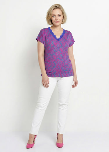 T-shirt court extensible dentelle Fond Fuchsia