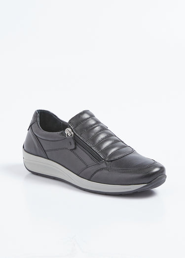 Baskets cuir zippées grande largeur Noir