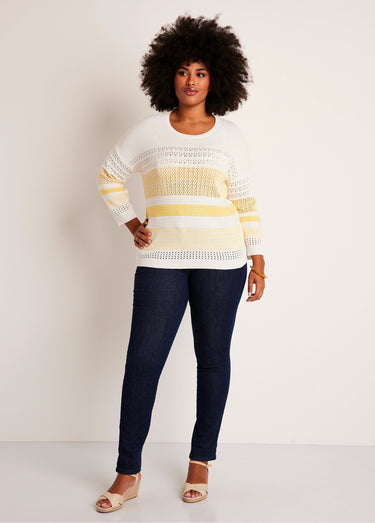 Pull ajouré manches 3/4 coton Vanille