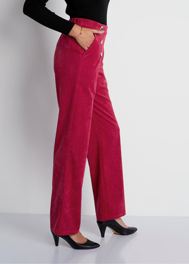 Pantalon large velours milleraies effet pont Rouge