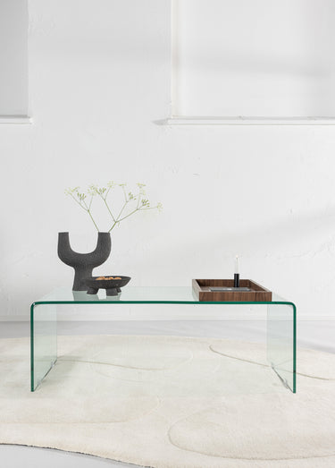 Table basse épurée en verre épais Transparent / Noyer