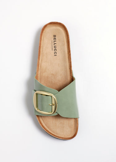 Mules anatomiques avec boucle métal Vernis Vert