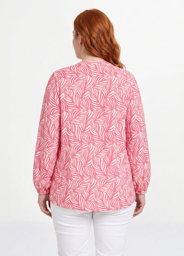 Tunique boutonnée longue manches 3/4 Rose / Blanc