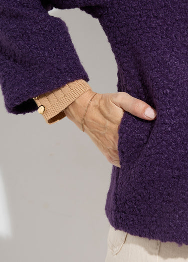 Caban court uni façon laine bouclée Violet Fonce