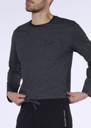 Pyjama long 2 pièces coton haut rayé Marine