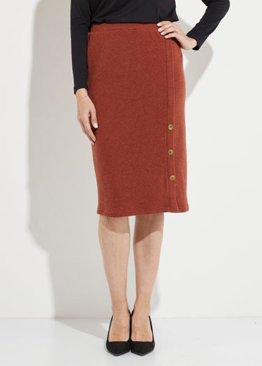 Jupe longue droite maille et boutons fantaisie Camel