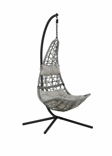 Fauteuil suspendu tressé + coussins Gris