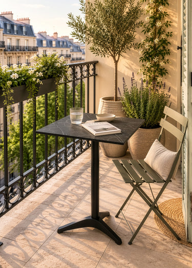 Table bistro carrée 60cm, aspect marbre Gris/Noir
