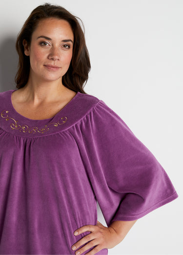 Robe d'intérieur en velours, col rond Violine