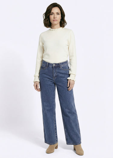 Jean cropped coupe large et taille haute Bleu Fonce