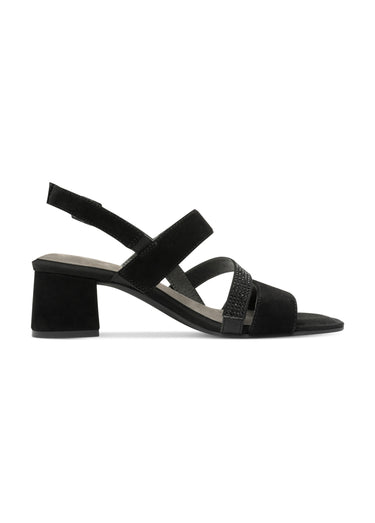 Sandales à talon cuir velours et strass Noir