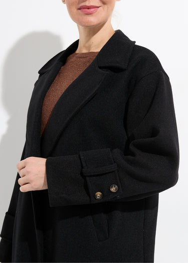Manteau long chic façon drap de laine Noir