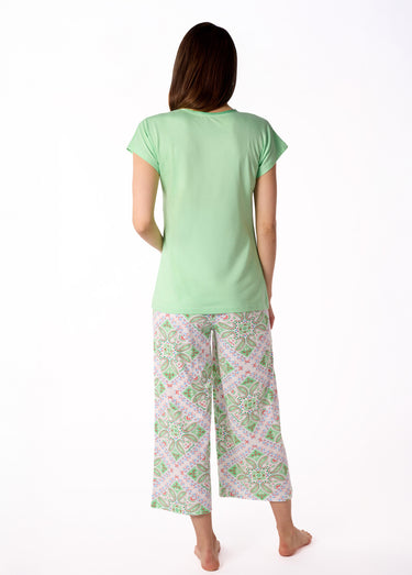 Pyjama thème géométrique, pantalon large Vert Clair/Imprime
