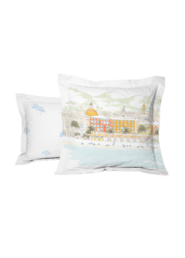 Taie d'oreiller aquarelle Nice percale Blanc / Jaune