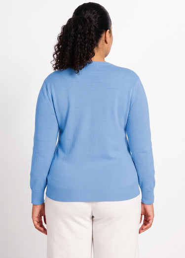 Pull laine mérinos manches longues Bleu Nuage