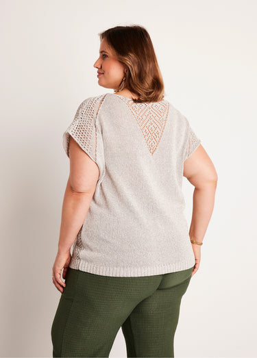 Pull fin ajouré manches courtes Gris