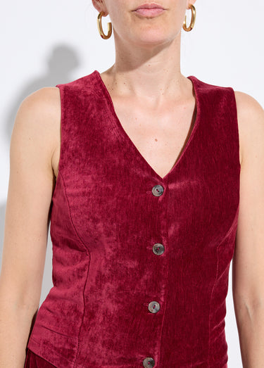 Gilet sans manches boutonné velours ras Bordeaux