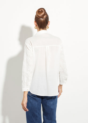 Chemisier coton rebrodé, motif fleuri Blanc