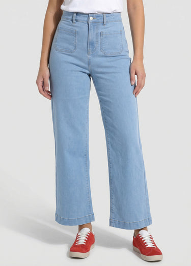 Jean 7/8ème large denim extensible 4 poches Bleached