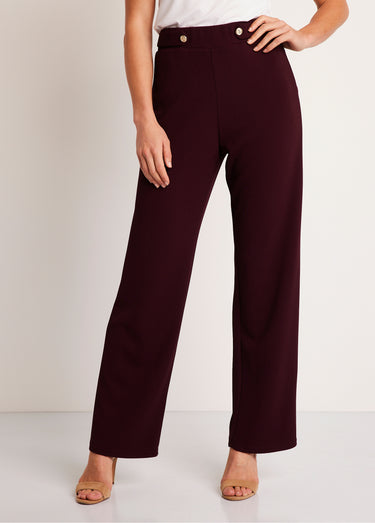 Pantalon large uni taille semi élastiquée Prune