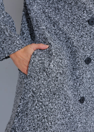 Caban long uni façon laine bouclée Gris Chine