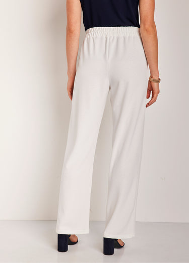Pantalon large uni taille semi élastiquée Blanc