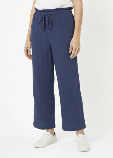 Pantalon large tendance, gaze de coton Marine
