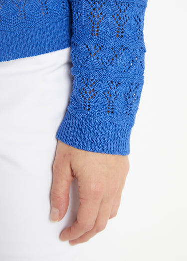 Gilet ajouré col V boutonné coton mélangé Bleu