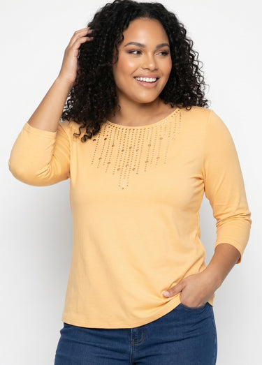 T-shirt manches 3/4 clouté fantaisie Jaune
