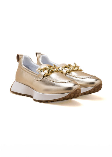 Mocassins en cuir compensés patte métal Dore