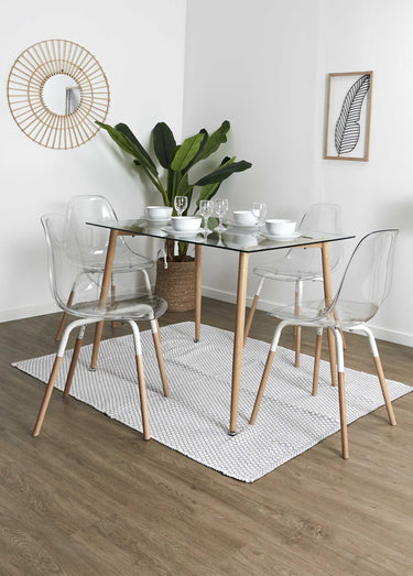 Set 4 Chaises coque transparente et bois Blanc/Marron