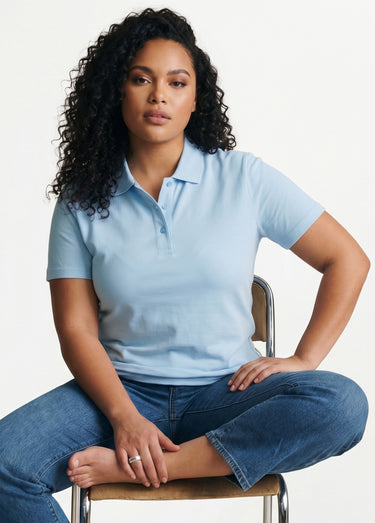 T-shirt maille piquée coton col polo Bleu