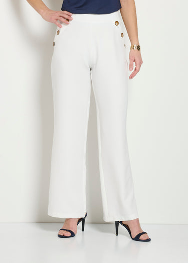 Pantalon large uni taille semi-élastiquée Blanc
