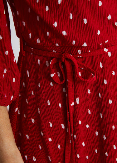 Robe mi longue cache-coeur pois Rouge/Blanc