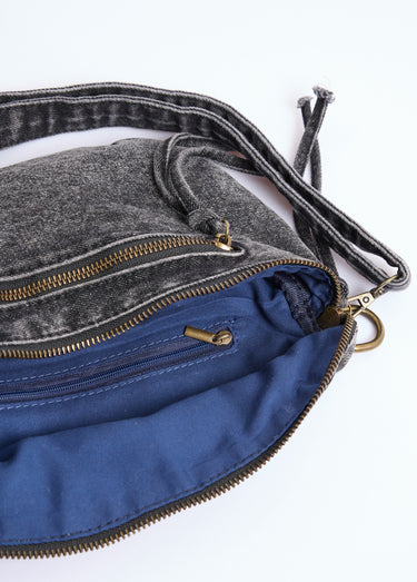 Sac banane zippé en jean effet used Jean / Gris